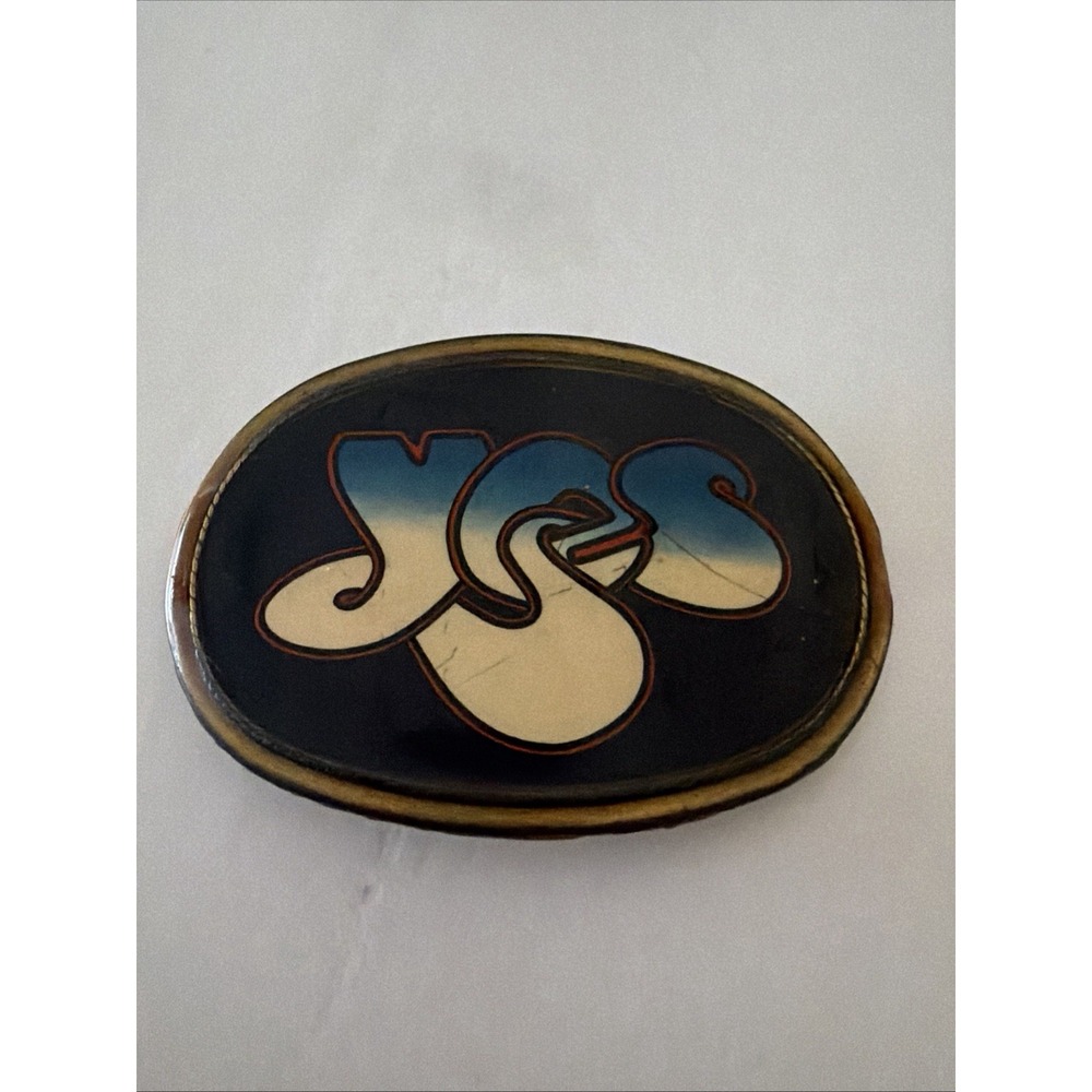 Vintage YES Band Logo Belt Buckle 1977 Pacifica Mfg Brass Tone Oval